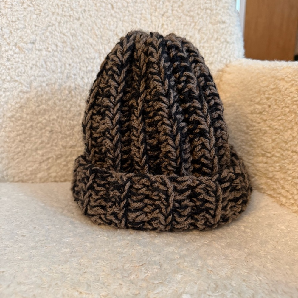 Crochet brown and black chunky knit beanie: Handmade Winter Hat